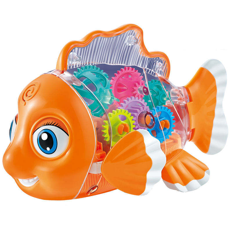 Electrical Universal Driving Walking Animal Toy Plastic Rotating Transparent Pinion Gear Fish with Dazzling Flash Light Music - Memoriex 