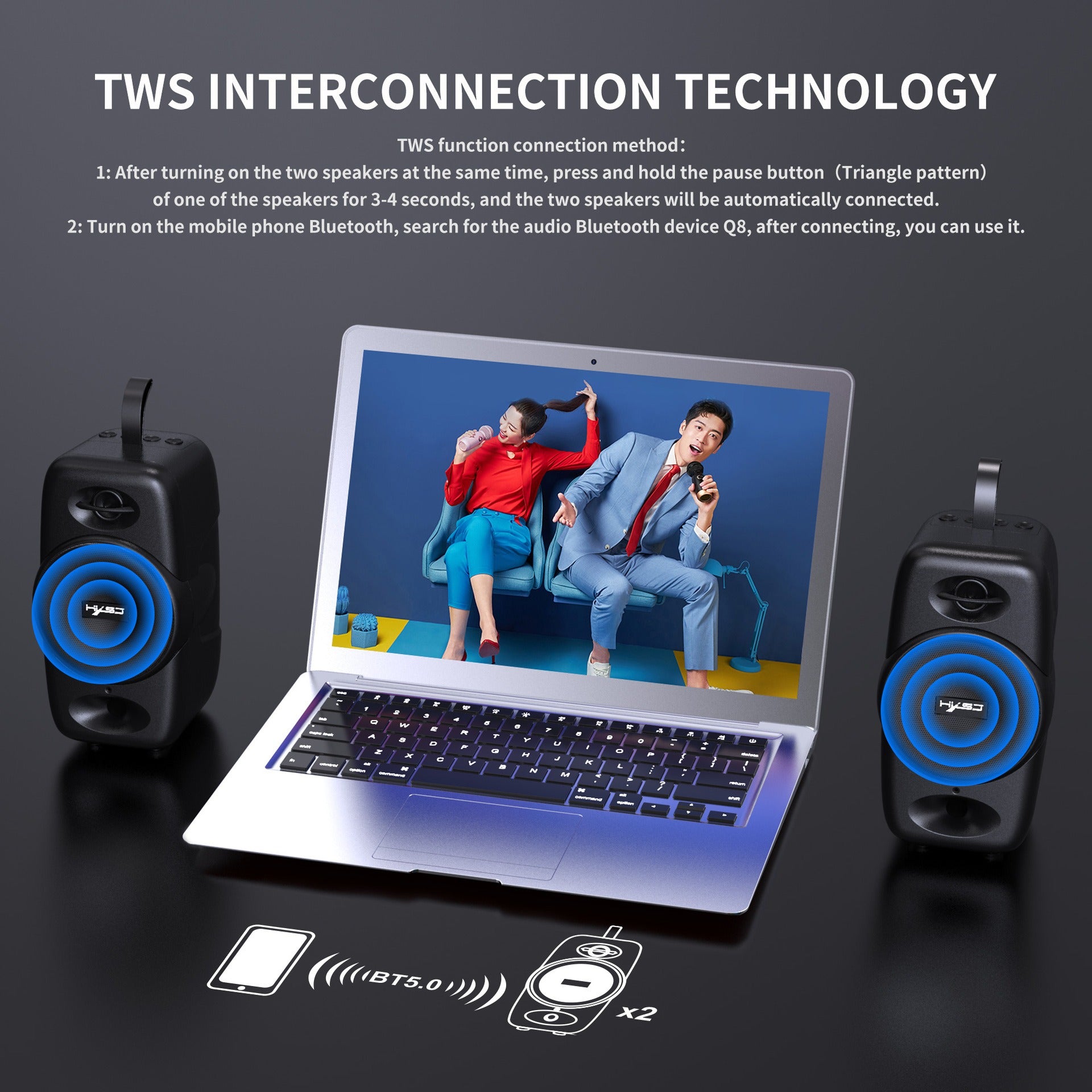 Mobile Bluetooth 5.0 speaker desktop wireless speaker subwoofer built-in 2000mAh speaker supports TWS - Memoriex 