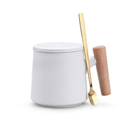 Creative Gift Personalized Ceramic Coffee Mug With Lid Spoon Rough Pottery Cup Lettering Couple Water Cup Logo - Memoriex