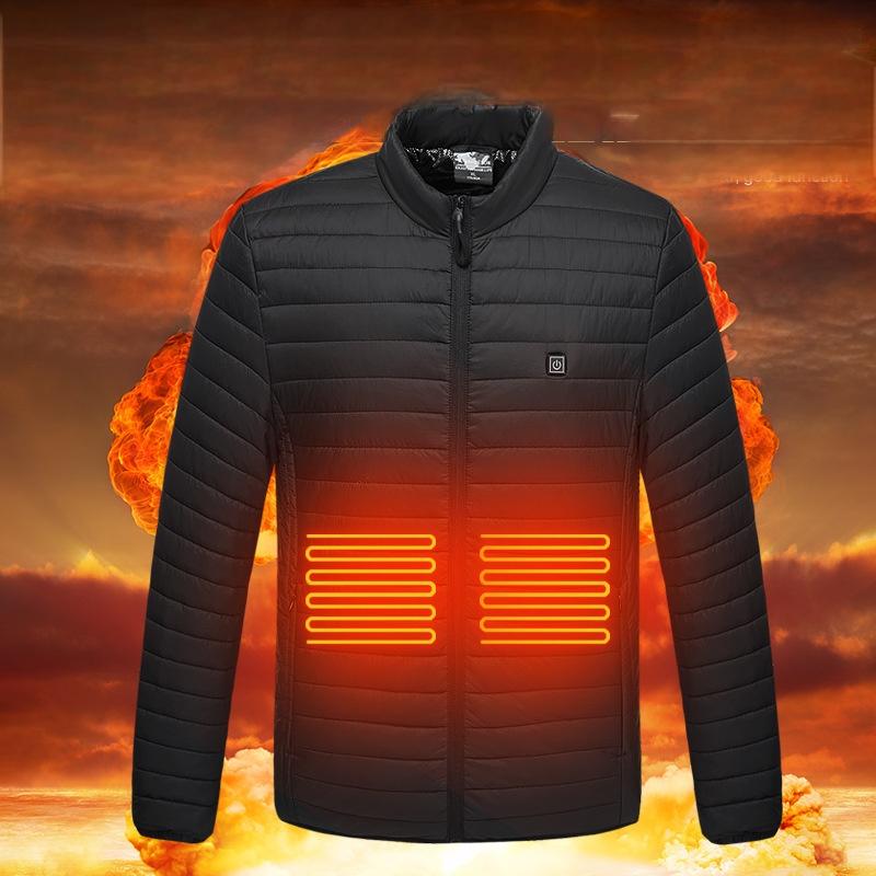 Intelligent heating cotton jacket USB charging heating cotton jacket for male and female couples Korean version warm jacket with four zones heating - Memoriex 