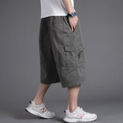 Men's loose casual shorts with cropped pants solid color middle-aged and elderly work pants - Memoriex