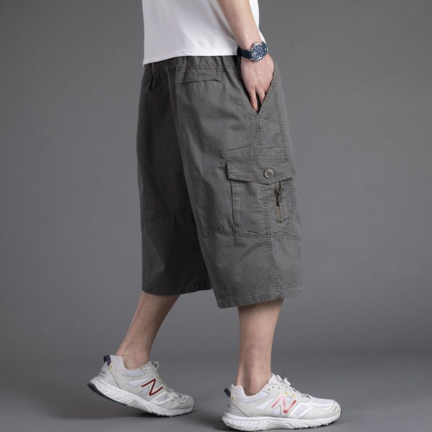 Men's loose casual shorts with cropped pants solid color middle-aged and elderly work pants - Memoriex