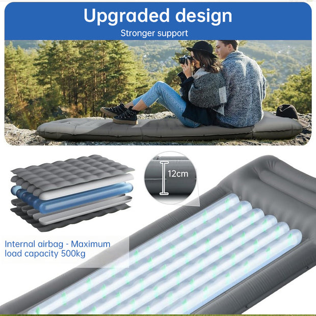 Outdoor thicken self-inflating camping mattress: ultralight, with built-in pump, ideal for travel, hiking, fishing. - Memoriex