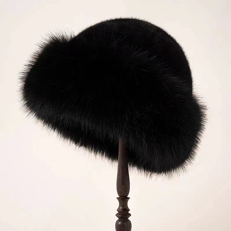 New Mongolian hat with thickened insulation, faux fur fashion basin hat, faux mink fur women's fisherman hat