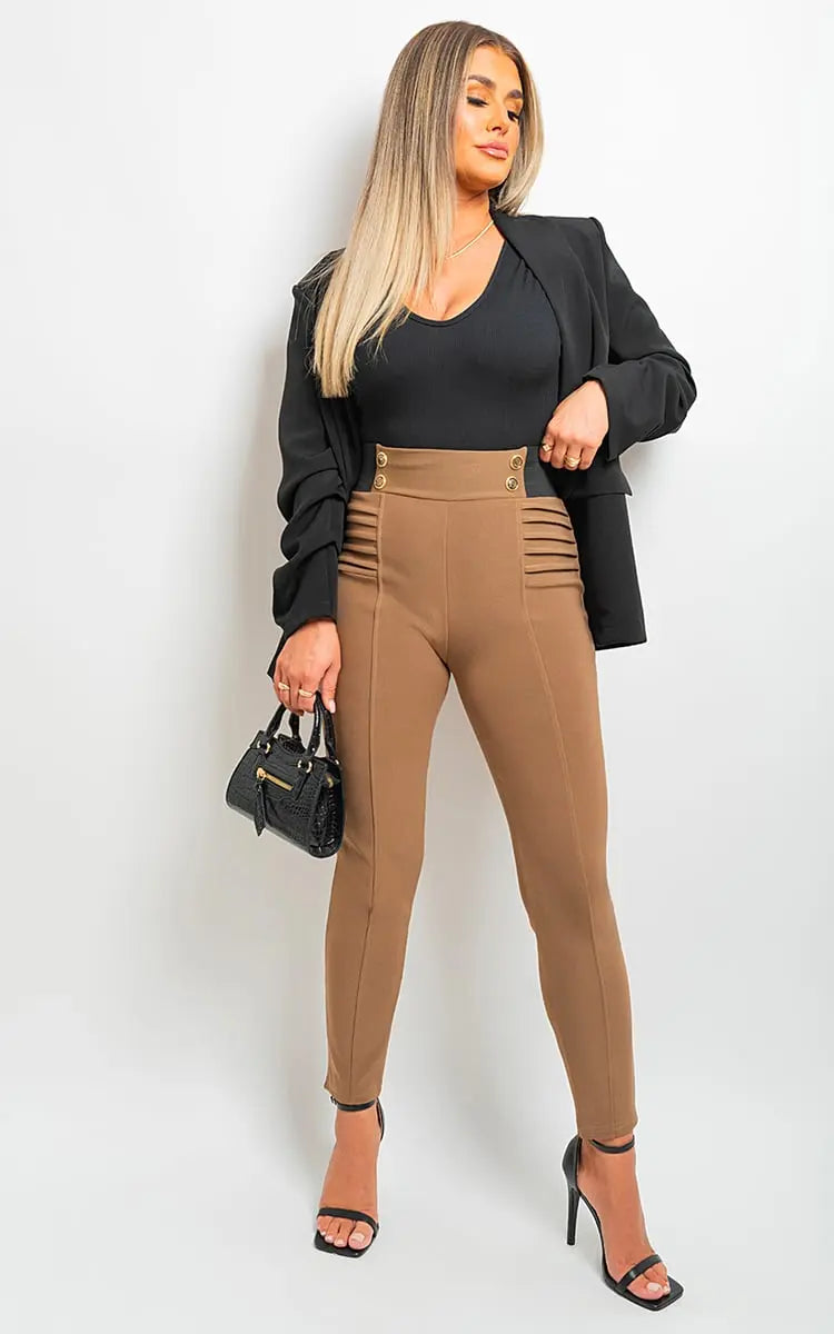 Elastic Waist Button Detail Leggings-5