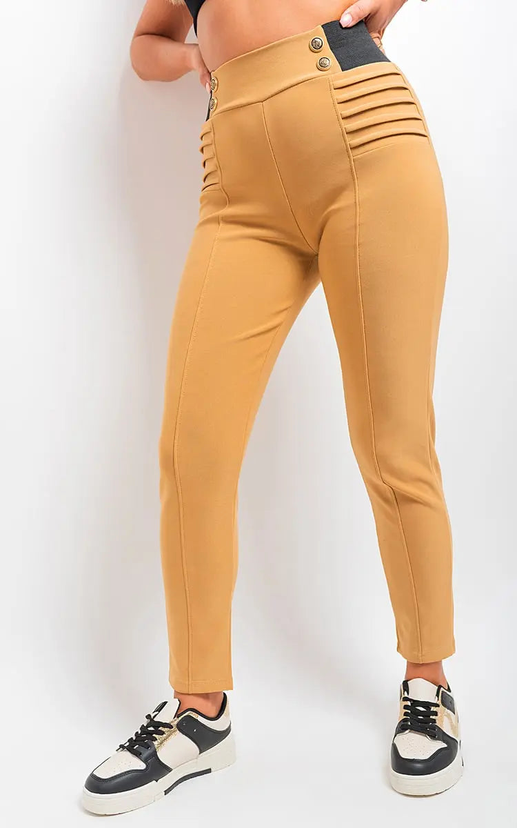 Elastic Waist Button Detail Leggings-6