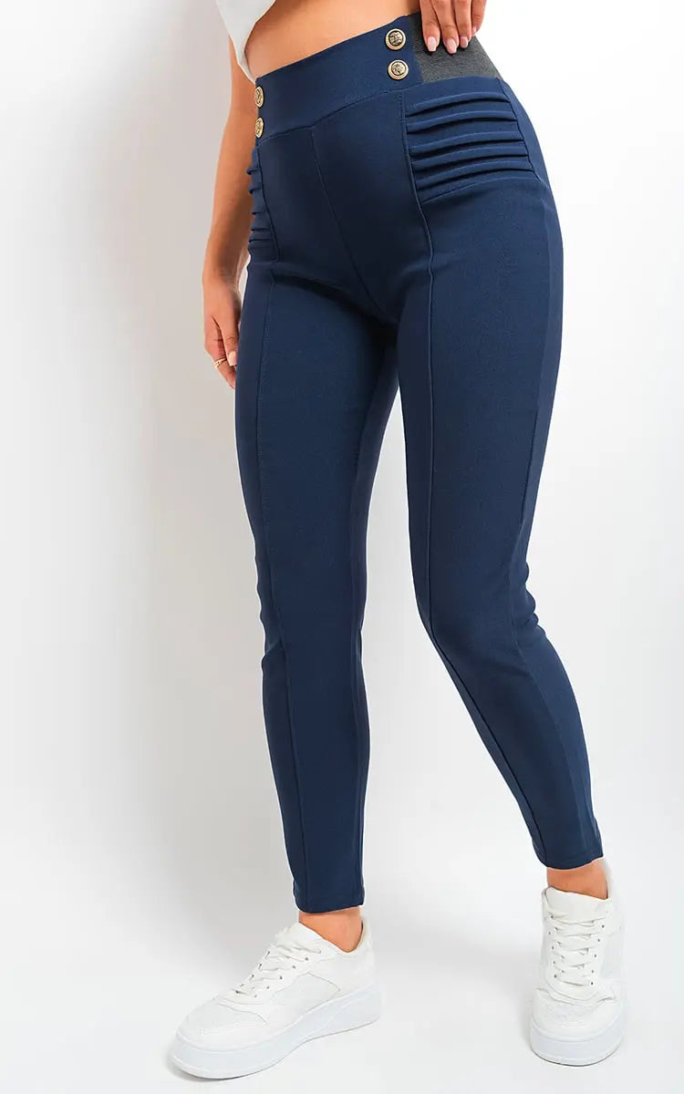 Elastic Waist Button Detail Leggings-9