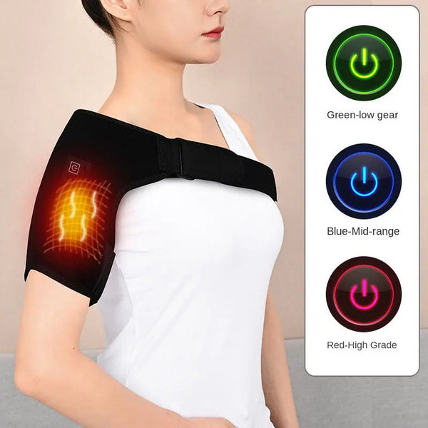 Electric Shoulder Brace Heated Knee Massager Vibration Massage Black Support Strap with Adjustable - Memoriex 