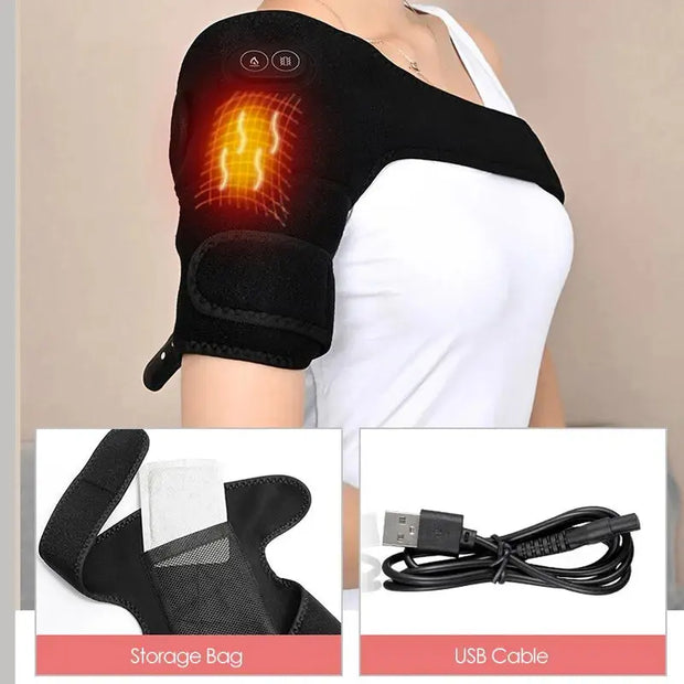 Electric Shoulder Brace Heated Knee Massager Vibration Massage Black Support Strap with Adjustable - Memoriex 
