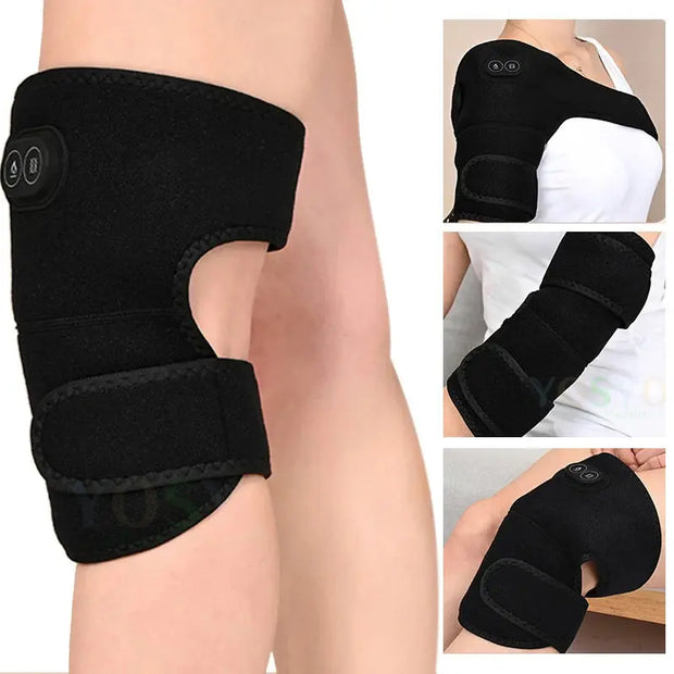 Electric Shoulder Brace Heated Knee Massager Vibration Massage Black Support Strap with Adjustable - Memoriex 