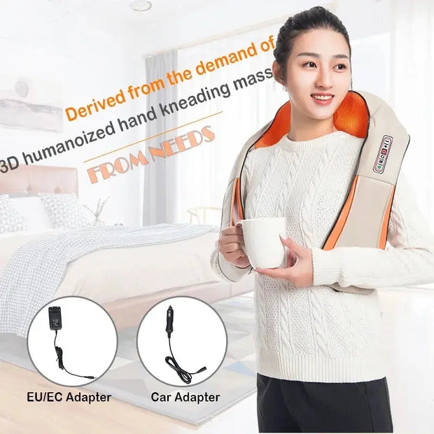 Electrical Shiatsu U Shape Massage Shawl Back Neck Shoulder Body Massager Device Infrared Heated Kneading Home Massage Shawl - Memoriex 