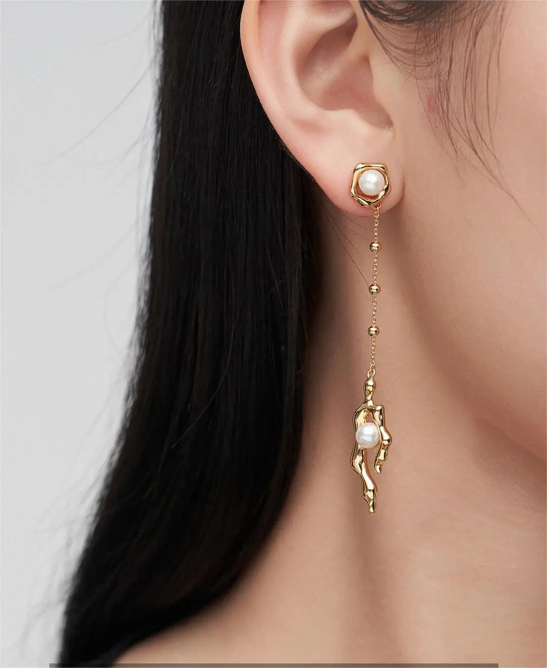 Elegant Asymmetric Pearl Earrings-2