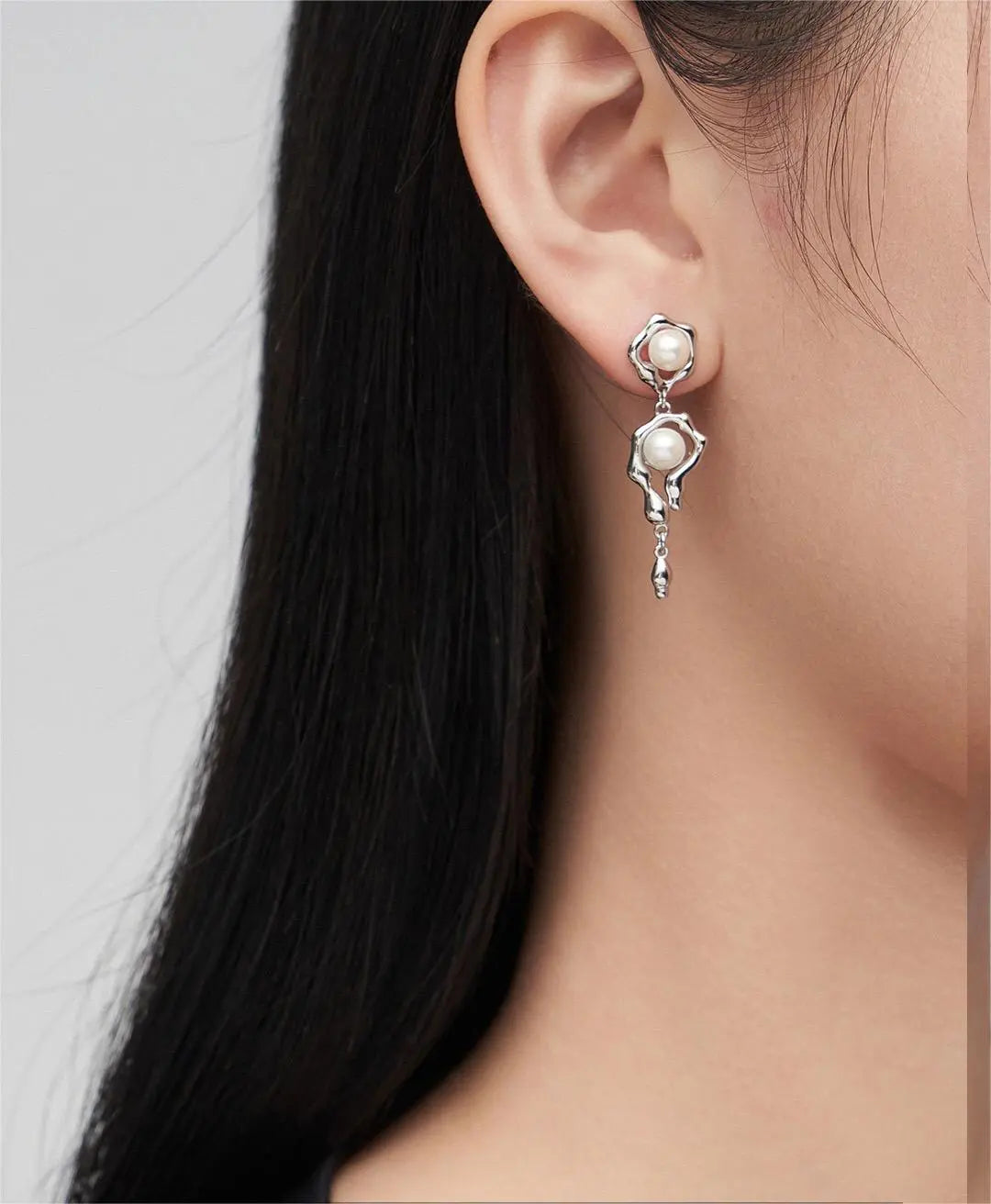 Elegant Asymmetric Pearl Earrings-5