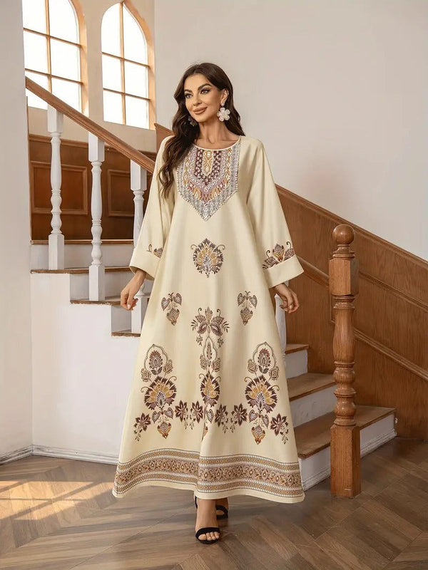 Elegant Floral Printed Abaya Middle Eastern Muslim Clothing For Women - Memoriex 