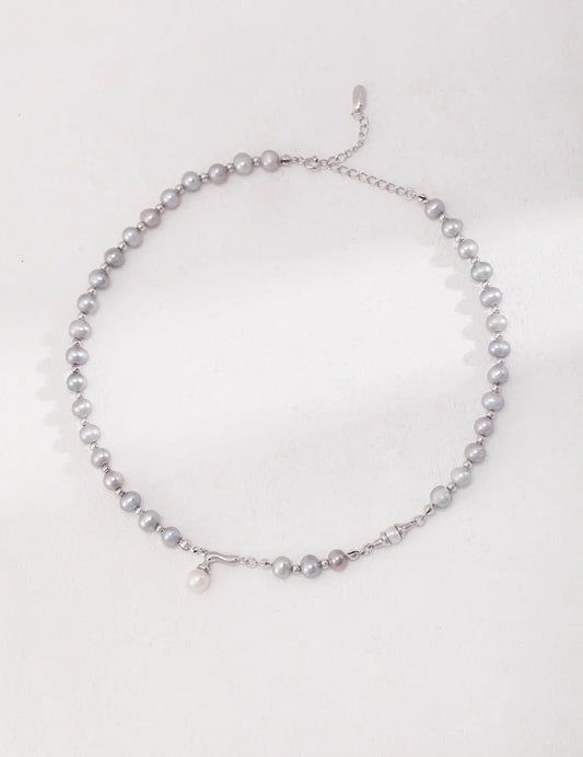 Elegant Gray Pearl Necklace-0