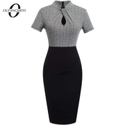 Elegant Work Office Business Drapped Contrasting Bodycon Slim Lady Women Sexy Front Key Hole Summer Pencil Dress EB430 - Memoriex 