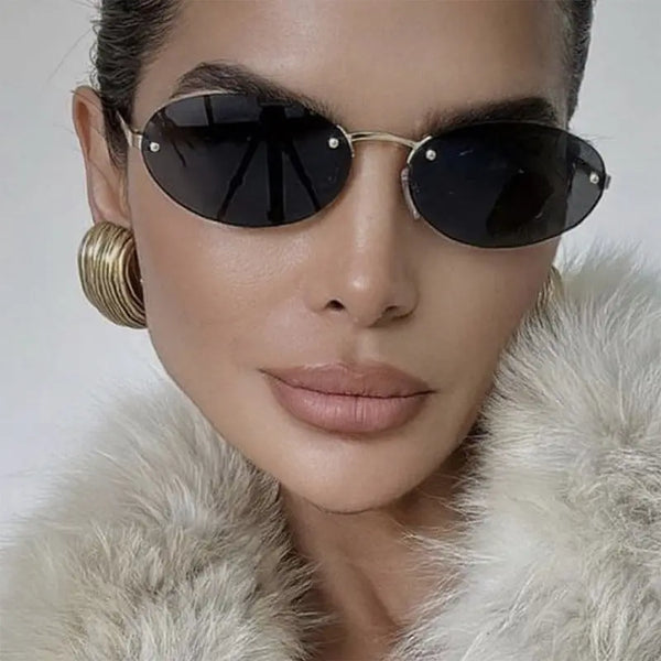 Elliptical frameless sunglasses with rivets, new fashion sunglasses, trendy street photography sunglasses for women - Memoriex 