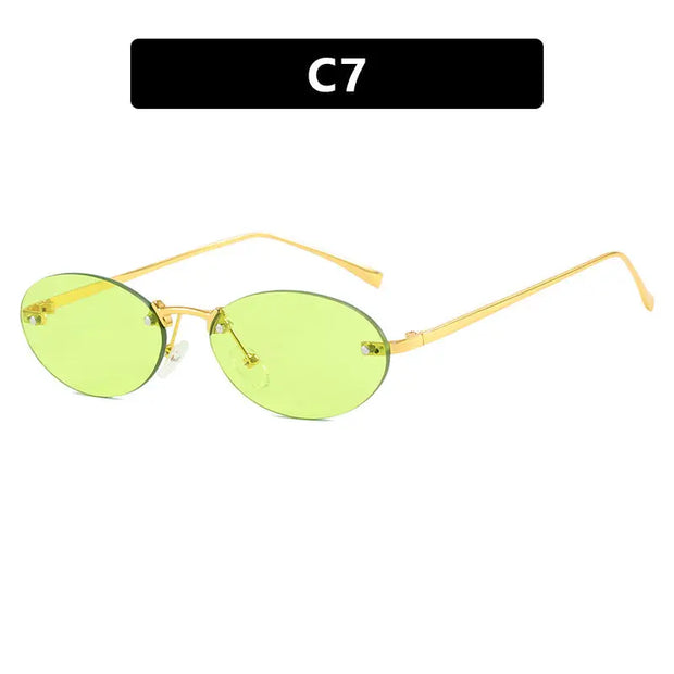 Elliptical frameless sunglasses with rivets, new fashion sunglasses, trendy street photography sunglasses for women - Memoriex 