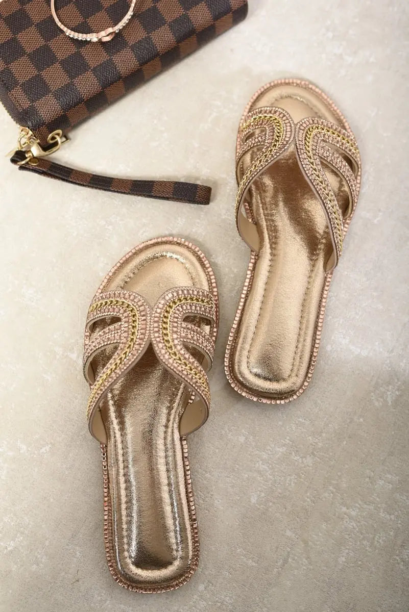 Embellished Open Toe Flat Sandals-4