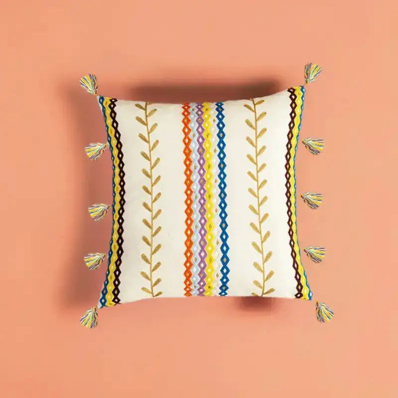 Embroidered Cotton  Fringed Pillowcase - Memoriex 