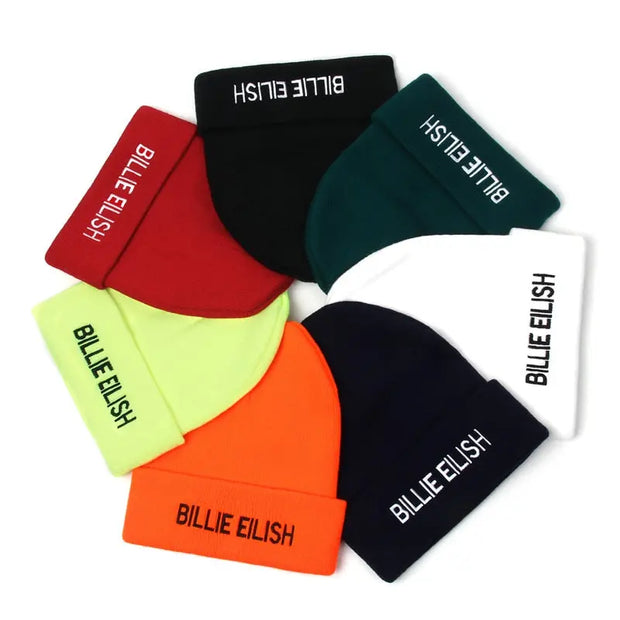 Embroidery Billie Eilish Beanie Hat Women Men Knitted Warm Winter Hats For Women Men Solid Hip-hop Casual Cuffed Beanies Bonnet - Memoriex 