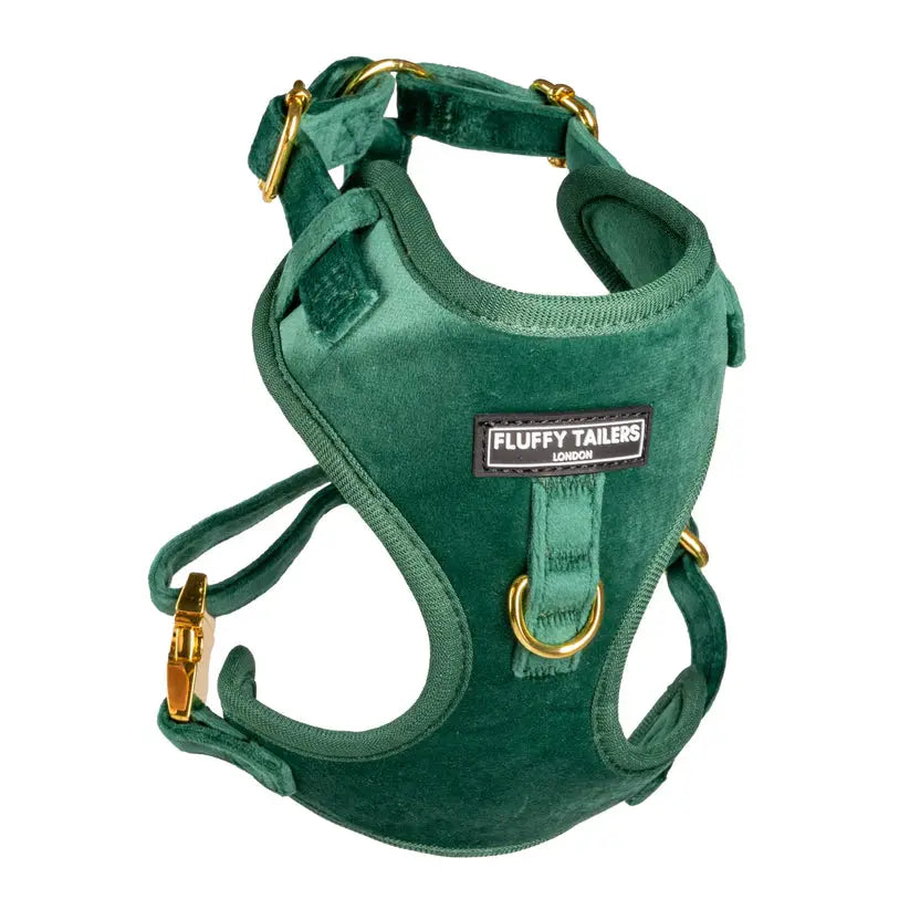 Emerald Green Collection - Dog Harness, Collar, Bow Tie, Lead and Poop Bag Holder by Fluffy Tailers - Memoriex