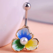 Enamel Pearl Beads Flowers Piercing Navel Belly Button Rings Body Piercing Violetta Gothic Accessorries - Memoriex 
