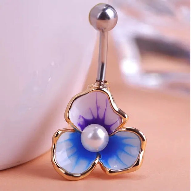 Enamel Pearl Beads Flowers Piercing Navel Belly Button Rings Body Piercing Violetta Gothic Accessorries - Memoriex 