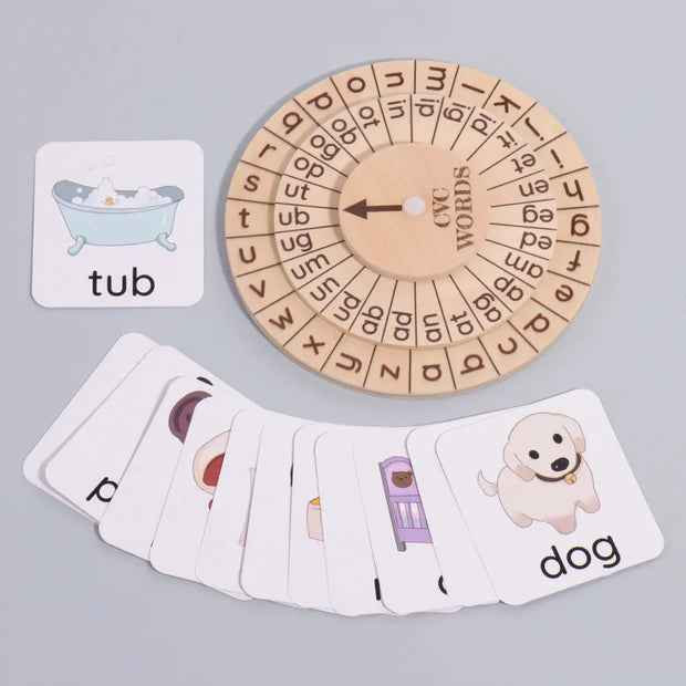 English spelling game natural phonics spinning wheel vowel recognition Montessori early education toys - Memoriex 