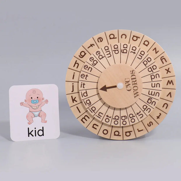 English spelling game natural phonics spinning wheel vowel recognition Montessori early education toys - Memoriex 