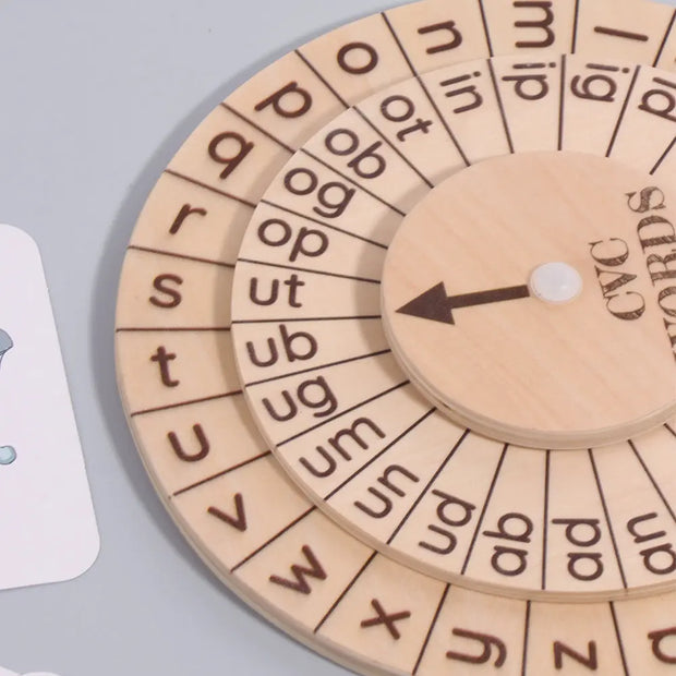 English spelling game natural phonics spinning wheel vowel recognition Montessori early education toys - Memoriex 