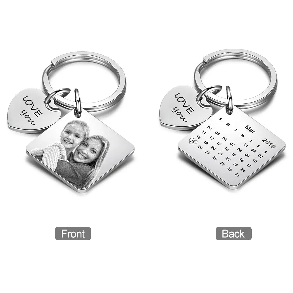 Engraved Stainless Steal Calendar Photo Keychain-1