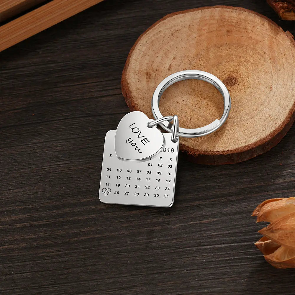 Engraved Stainless Steal Calendar Photo Keychain-3