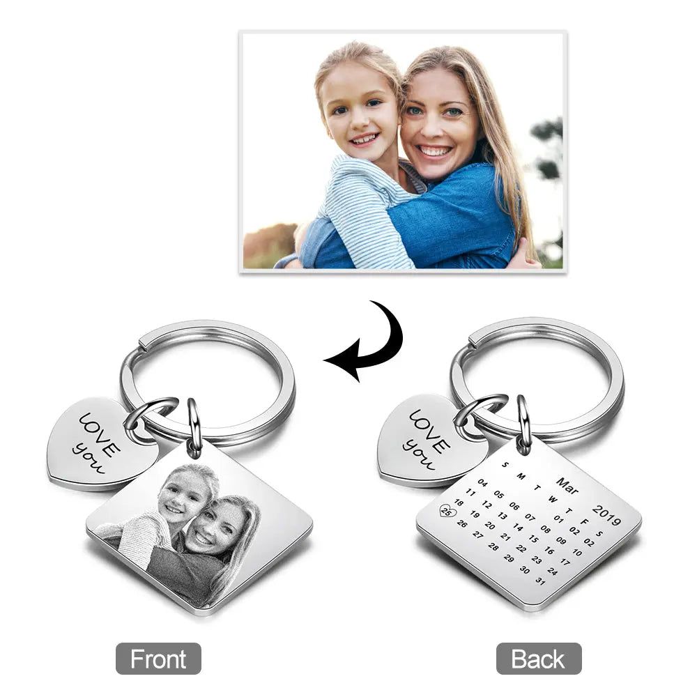 Engraved Stainless Steal Calendar Photo Keychain-5