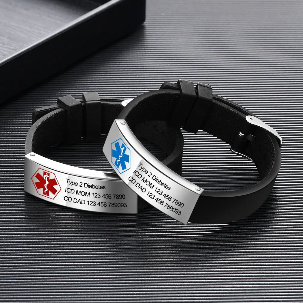 Engraved Stainless Steel Bracelet Medical Alert Bracelet-3