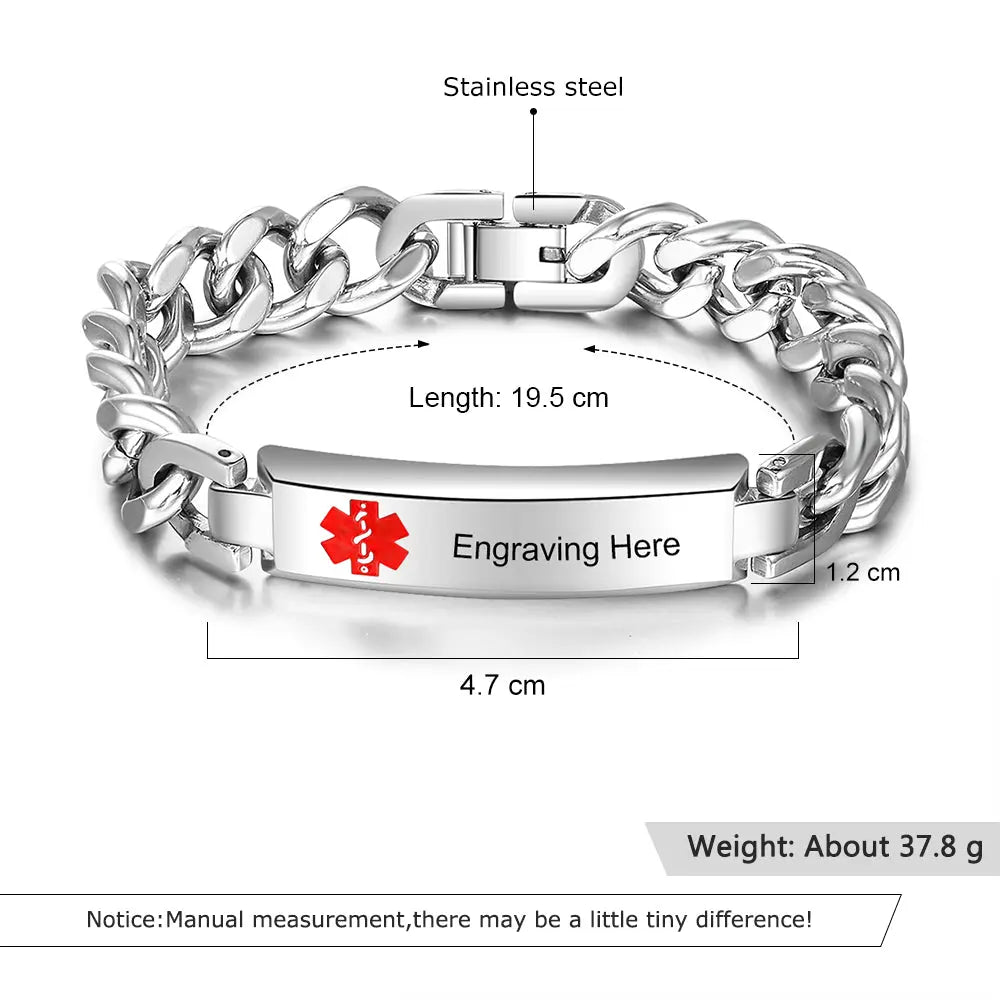 Engraved Stainless Steel Medical Alert Bracelet-4