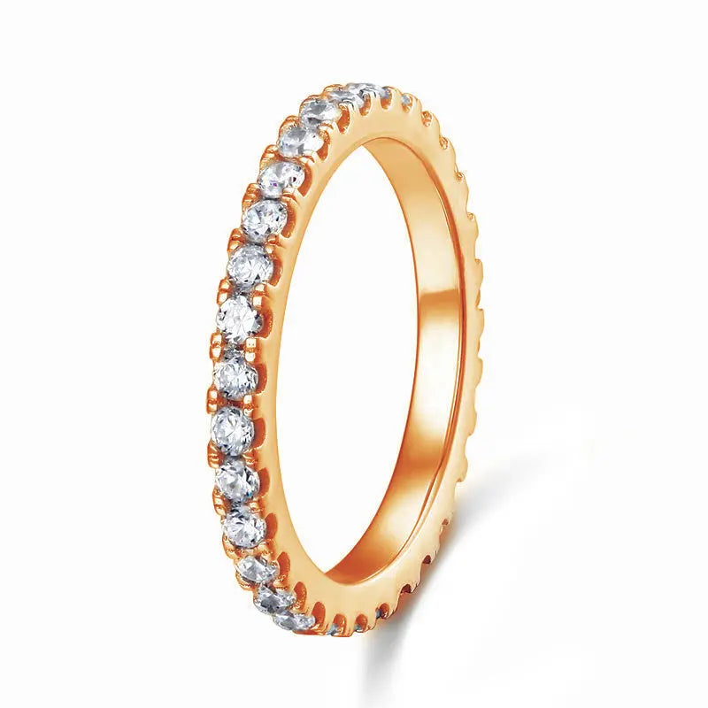 Eternity Ring Created Diamond Solid Sterling 925 Silver Rose Gold Plated Wedding Band  XFR8334-1