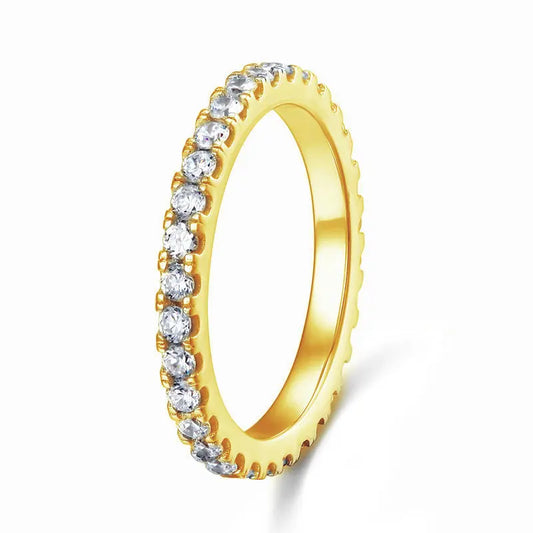 Eternity Ring Created Diamond Solid Sterling 925 Silver Yellow Gold Plated Wedding Band XFR8335-0