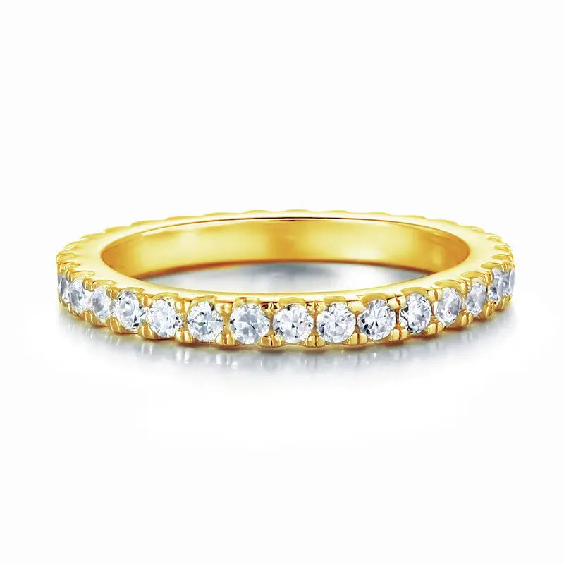 Eternity Ring Created Diamond Solid Sterling 925 Silver Yellow Gold Plated Wedding Band XFR8335-1