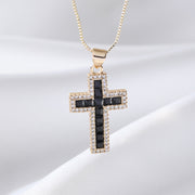 European And American Fashion Copper Micro Inlaid Zircon Cross Necklace Religious Design Hip Hop Style - Memoriex 