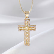 European And American Fashion Copper Micro Inlaid Zircon Cross Necklace Religious Design Hip Hop Style - Memoriex 