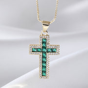 European And American Fashion Copper Micro Inlaid Zircon Cross Necklace Religious Design Hip Hop Style - Memoriex 