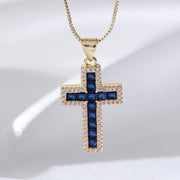 European And American Fashion Copper Micro Inlaid Zircon Cross Necklace Religious Design Hip Hop Style - Memoriex 