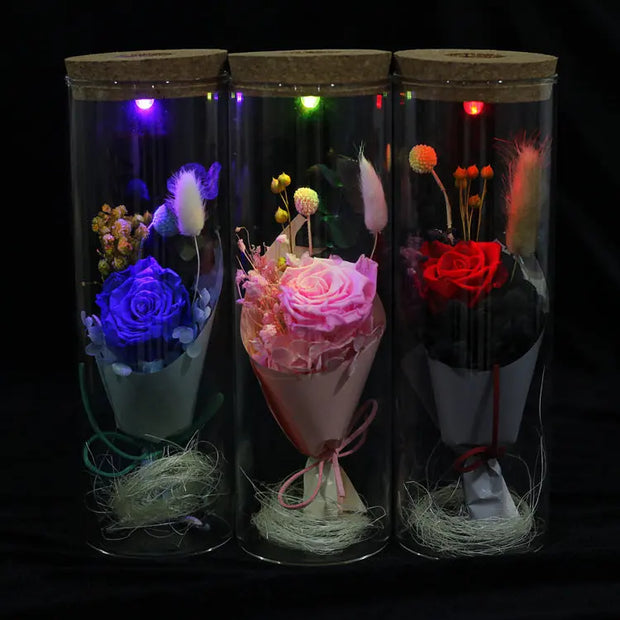 Everlasting Flower Creative Luminous Glass Wishing Bottle Decoration Valentine's Day Gift Colorful Roses - Memoriex 