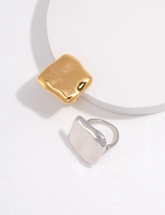 Exaggerated Square Concave And Convex Polished Ring - Memoriex