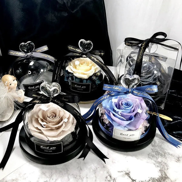 Exclusive Rose in Glass Dome with Lights - Real Rose, Beauty And The Beast Preserved Rosevalentines day gift - Memoriex 