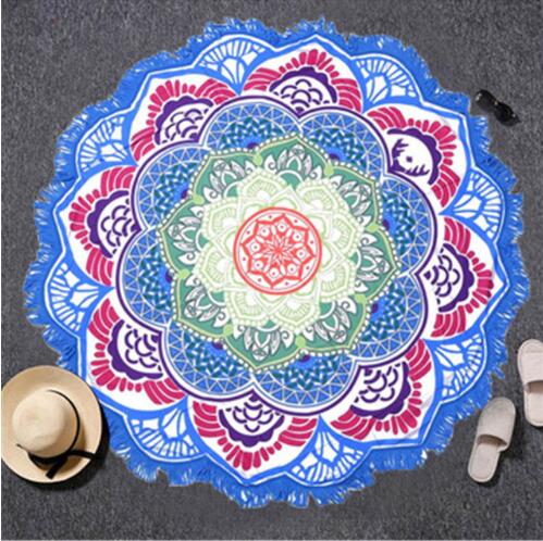 Tassel Indian Toalla Mandala Tapestry Beach Towel Sunblock Round Bikini Cover-Up Blanket Lotus Bohemian Yoga Mat - Memoriex