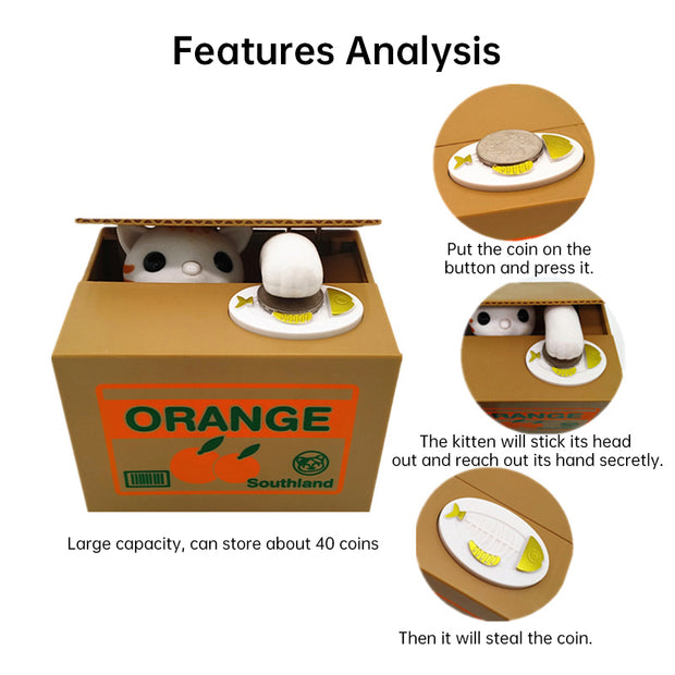 Automated Plastic Coin Bank in Panda/Cat Shape - Electronic Deposit, Savings for Kids, Great Gift - Memoriex