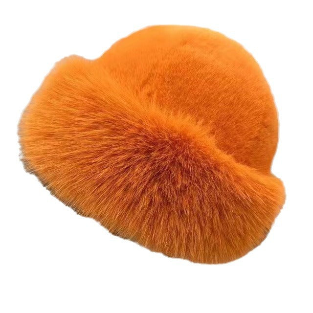 New Mongolian hat with thickened insulation, faux fur fashion basin hat, faux mink fur women's fisherman hat