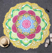 Tassel Indian Toalla Mandala Tapestry Beach Towel Sunblock Round Bikini Cover-Up Blanket Lotus Bohemian Yoga Mat - Memoriex